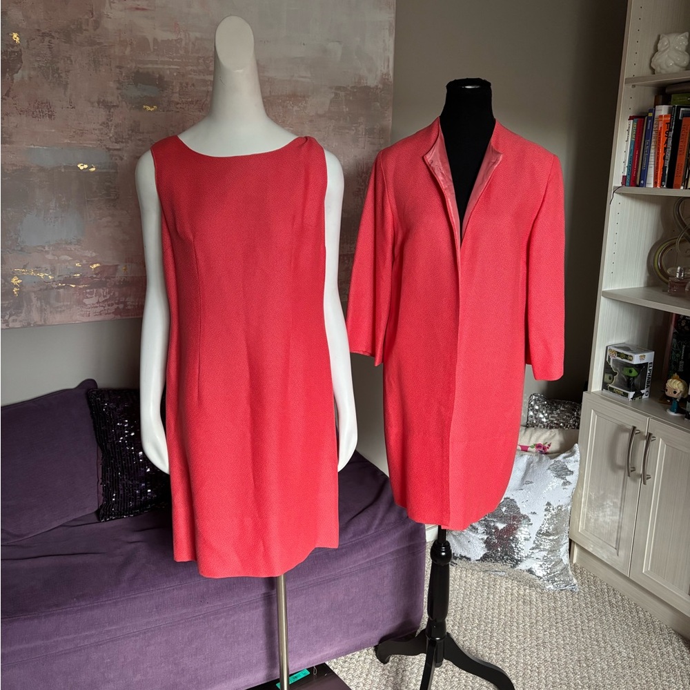Handmade Coral Vintage Midi Dress and Jacket Set Size Medium (see measurements)